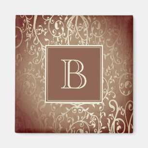 Orange Elegant, blommande monogrammagnet Magnet