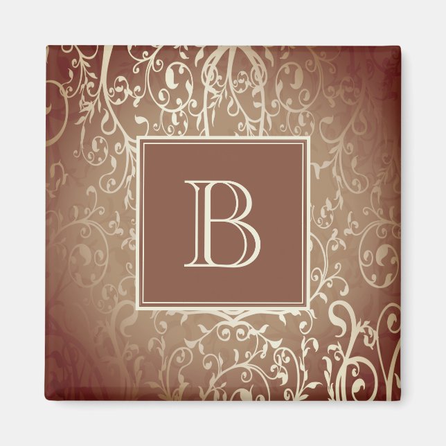 Orange Elegant, blommande monogrammagnet Magnet (Framsidan)