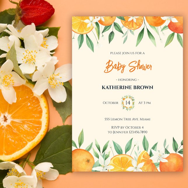 Orange Elegant Citrus Botanical Baby Shower Inbjudningar (Skapare uppladdad)