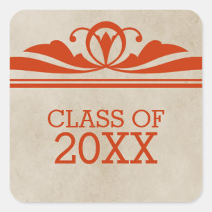 Orange Elegant Deco Studenten Stickers Fyrkantigt Klistermärke