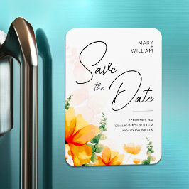 Orange elegant, modern bröllop spara datum magnet