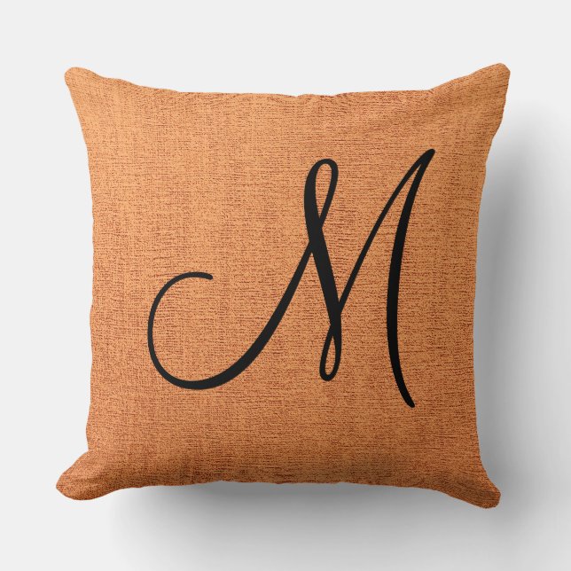 Orange Elegant Monogram Arbetsduk Kudde (Framsida)