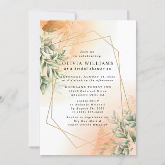 Orange Elegant romantisk eukalyptus löv rustik Inbjudningar