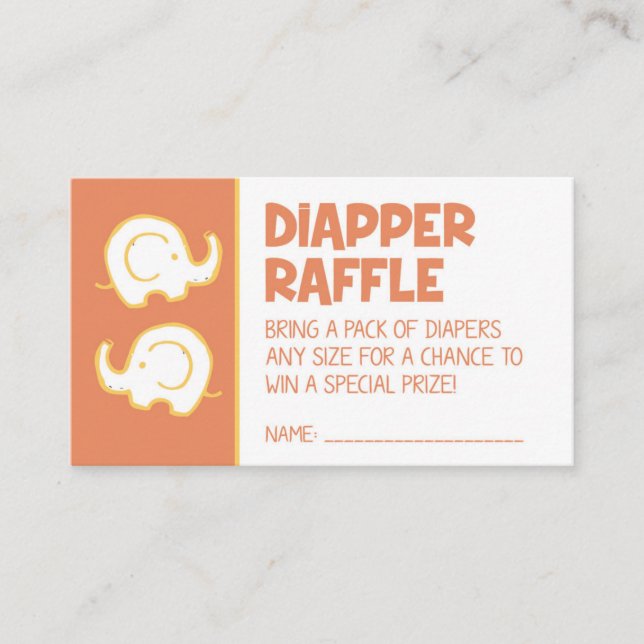 Orange Elephant Diaper Raffle Biljett Tilläggskort (Framsida)
