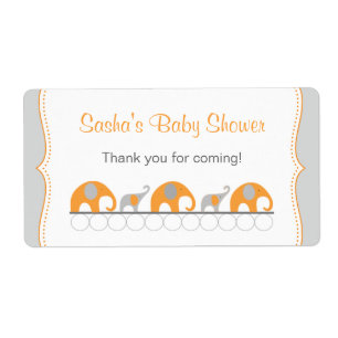 Orange Elephants Baby Shower-Vattenflaska Fraktsedel