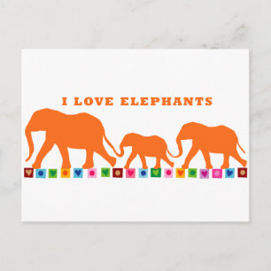 Orange Elephants Walking Vykort