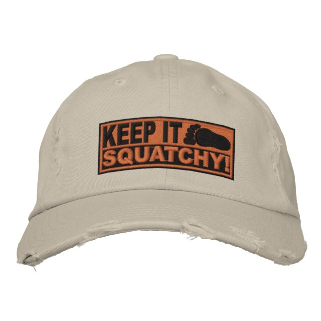Orange *EMBROIDERED* Behålla IT Squatchy! - Bobo's Broderad Keps (Framsida)