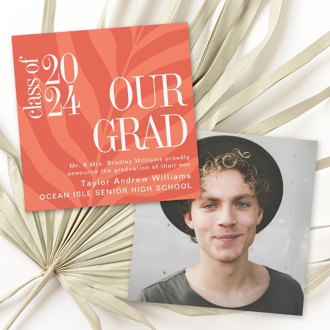 Orange - enkelt meddelande om Tropical Studenten Inbjudningar (Available as both printed and paperless digital download!)