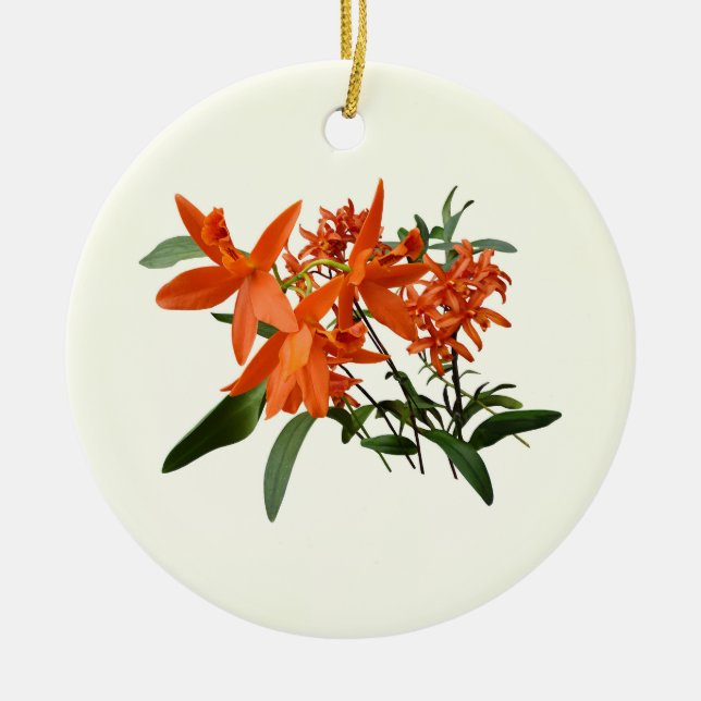 Orange Epidendrum Orkidé Julgransprydnad Keramik (Framsidan)