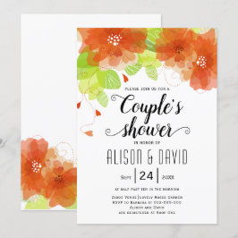 Orange, eterblommor bröllop par dusch inbjudningar