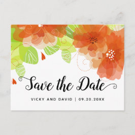 Orange eterblommor bröllop spara datum vykort