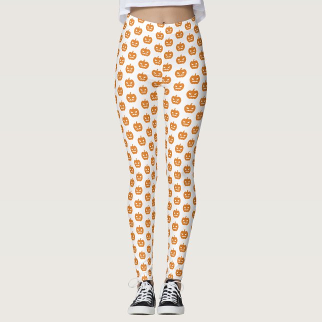 Orange Evil Jack O'Lantern Mönster Halloween Leggings (Framsida)