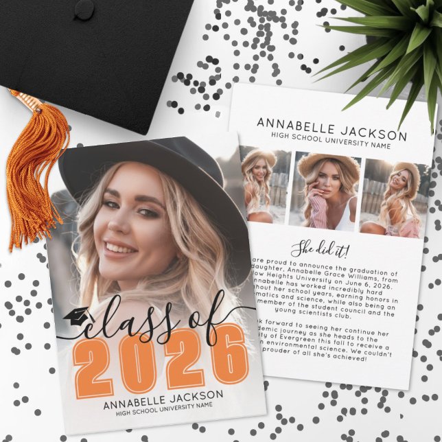 Orange Examens Foto Examen Meddelande (Orange Graduate Photo Graduation Announcement )