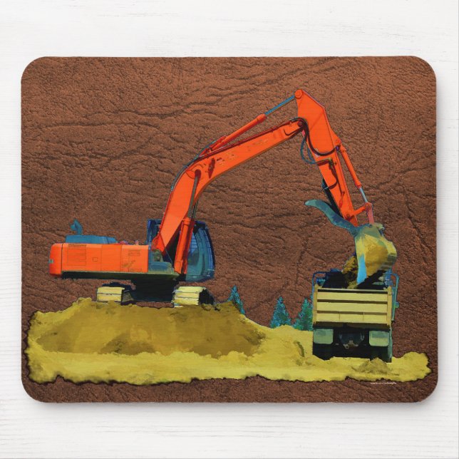 Orange Excavator and Gult Dump-Lastbil Musmatta (Framsidan)