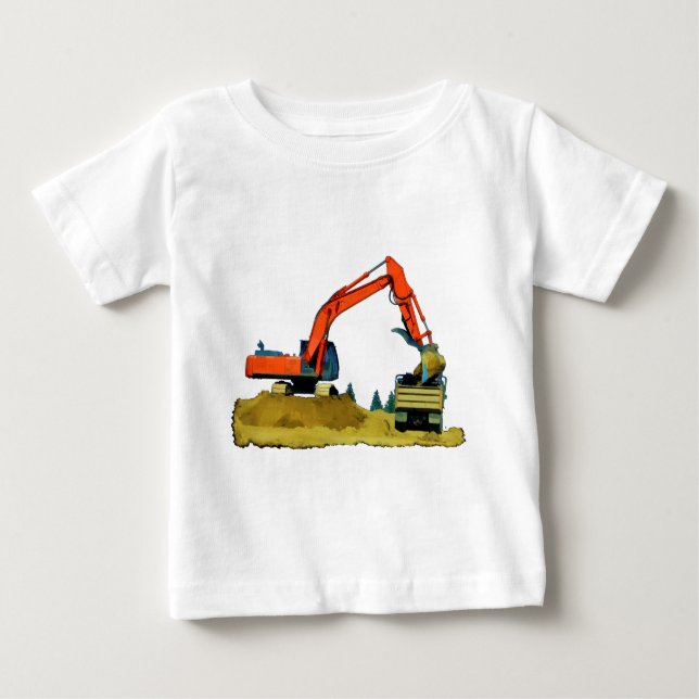 Orange Excavator and Gult Dump-Lastbil T Shirt (Framsida)