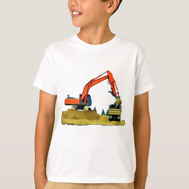 Orange Excavator and Gult Dump-Lastbil Tee (Framsida)