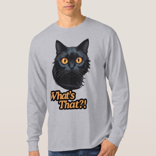 Orange-Eyed Gaze: Surprisad Black Cat Ansikte T Shirt (Framsida)