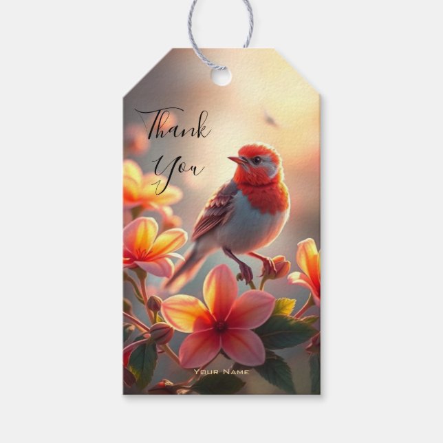 Orange Fågel Blommig Presentkort Presentetikett (Framsidan)