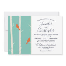 Orange Fåglar på Birch Träd Illustration Bröllop