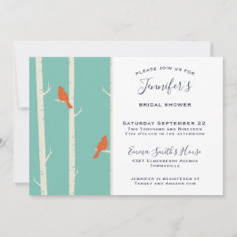 Orange Fåglar på Möhippan Birch Träd Inbjudningar