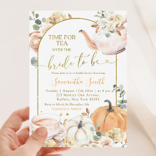 Orange Fall Boho Pumpkin Blommigt Möhippa Tea Inbjudningar