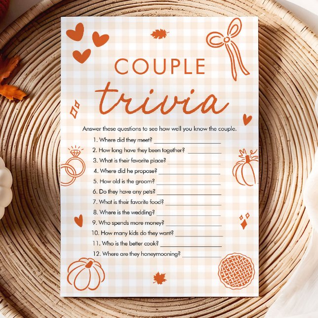 Orange Fall Bow Couple Trivia Bröllopsduschspel Inbjudningar (Orange Fall Bow Couple Trivia Bridal Shower Game)
