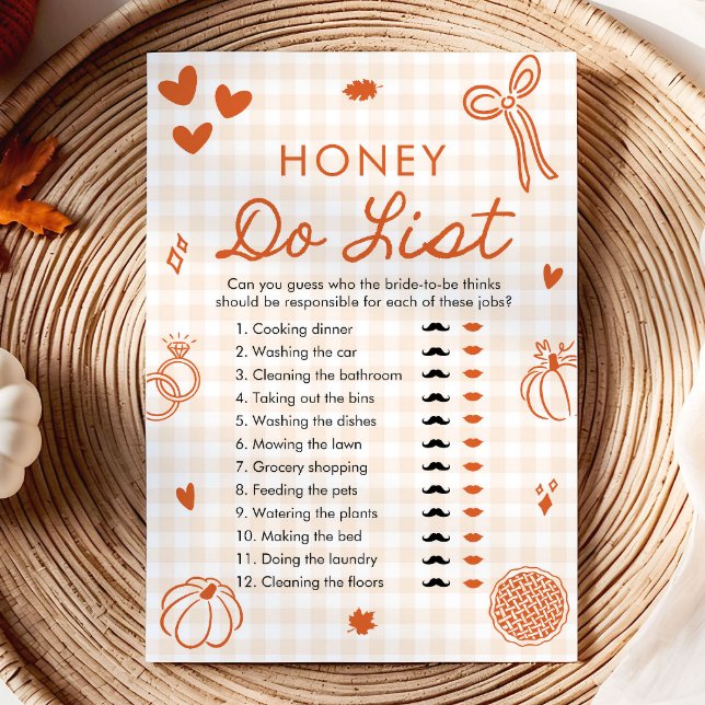 Orange Fall Honey Do List Bröllopsduschspel Inbjudningar (Orange Fall Honey Do List Bridal Shower Game)