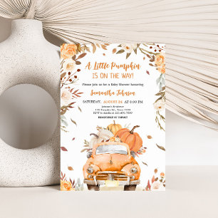 Orange Fall Pumpkin Lastbil Baby Shower Inbjudningar