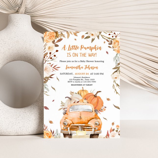 Orange Fall Pumpkin Lastbil Baby Shower Inbjudningar (Truck Pumpkin Baby Shower Invitation)