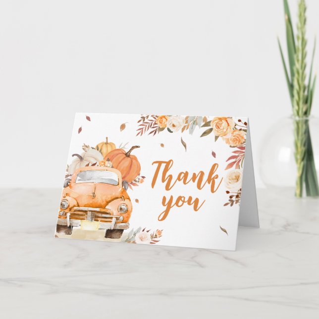 Orange Fall Pumpkin Lastbil Baby Shower Tack Kort (Framsida)