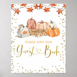 Orange Fall Pumpkin Patch Birthday Guest Bok-tecke Poster