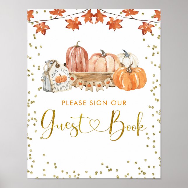 Orange Fall Pumpkin Patch Birthday Guest Bok-tecke Poster (Framsidan)