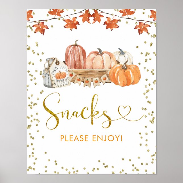 Orange Fall Pumpkin Patch Birthday Snacks Sign Poster (Framsidan)