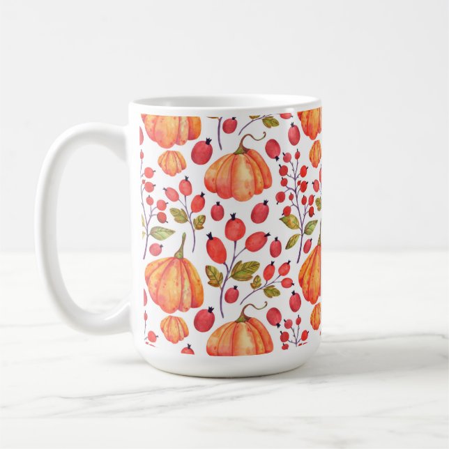 ORANGE FALL PUMPKINS & RED HOLLY BERRIES KAFFEMUGG (Vänster)