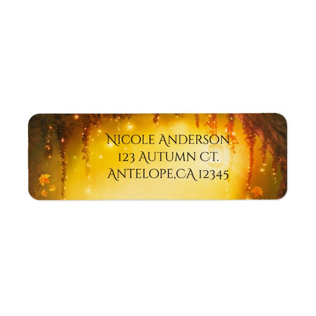 Orange Fall Rustic Enchanted Forest-inbjudan Returadress Etikett (Framsidan)