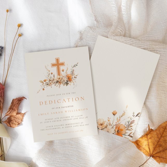 Orange Fall Wildblommor & Kor Baby Dedication Inbjudningar (Skapare uppladdad)