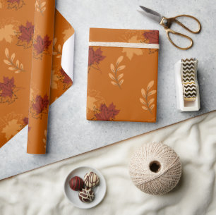 Orange Falling Löv Mönster Wrapping Papper Presentpapper