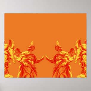 Orange färg digitala konst med skulpturer poster