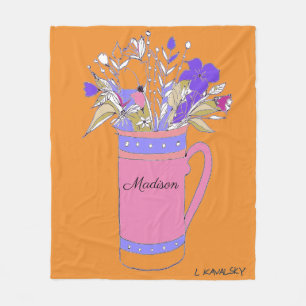 Orange Färgblommor hos kvinnor i Mugg Fleecefilt