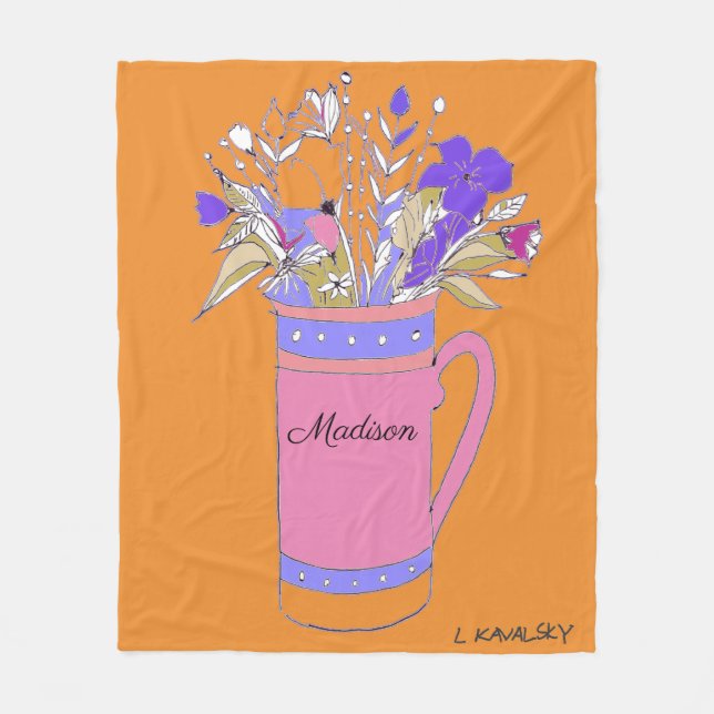 Orange Färgblommor hos kvinnor i Mugg Fleecefilt (Framsidan)