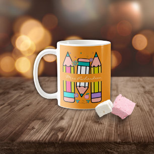 Orange Färgglad lärarens namnpenna tecknad serie Kaffemugg