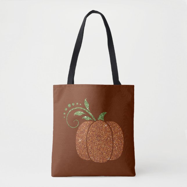 Orange Faux Glitter Pumpkin Tygkasse (Framsida)
