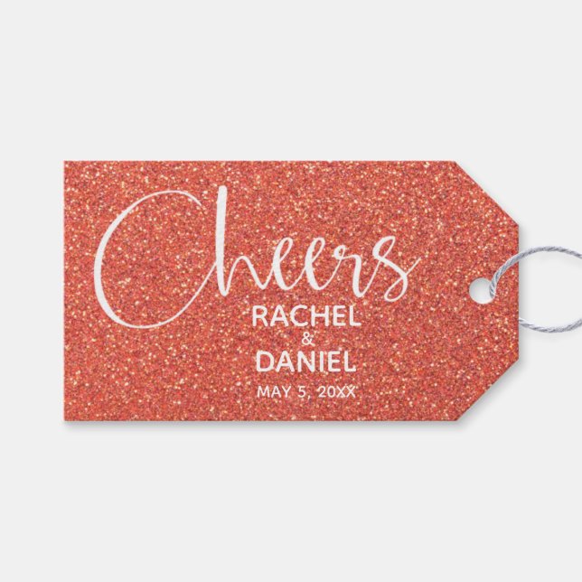 Orange Faux Glitter Wedding Favor Presentetikett (Framsidan (Horisontell))