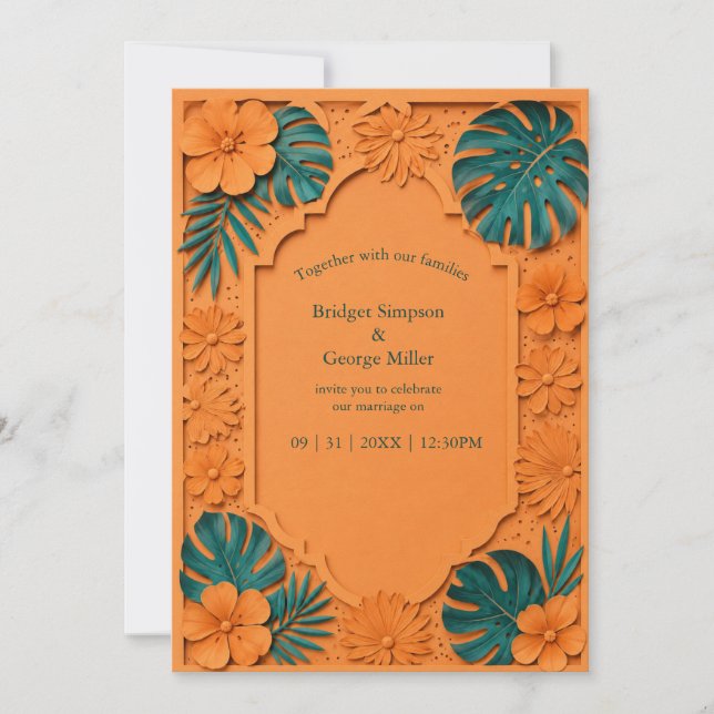orange Faux Utklippt Hawaii Blommig Bröllop  Inbjudningar (Framsida)