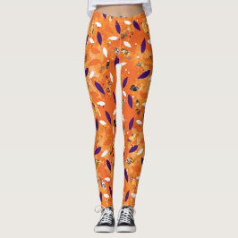 Orange Feather Halloween Leggings