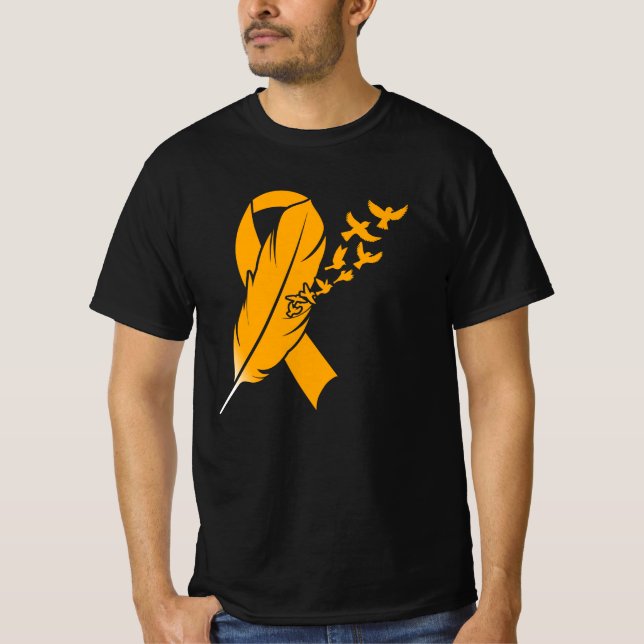 Orange Feather Ribbon - Leukemi Awareness T Shirt (Framsida)