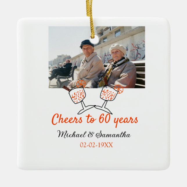 Orange firar 60-års bröllopsdag  julgransprydnad keramik (Framsida)