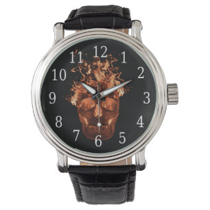 Orange Fire Skull Watch Armbandsur
