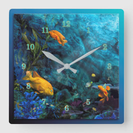 ORANGE FISH BLUE OCEAN FYRKANTIG KLOCKA