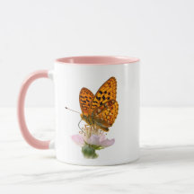 Orange Fjäril Blommig Rosa Accent Mugg